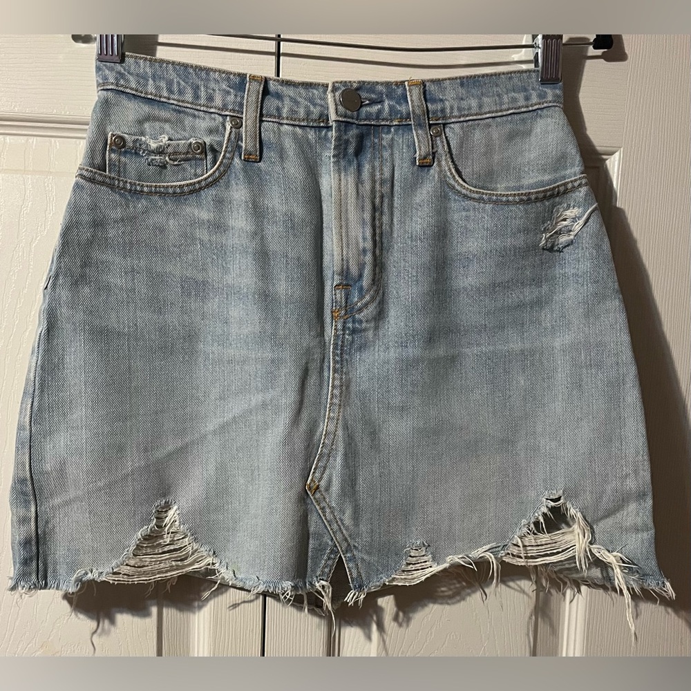 NOBODY Denim Piper Skirt High Rise Mid Length Distressed Skirt Size 25